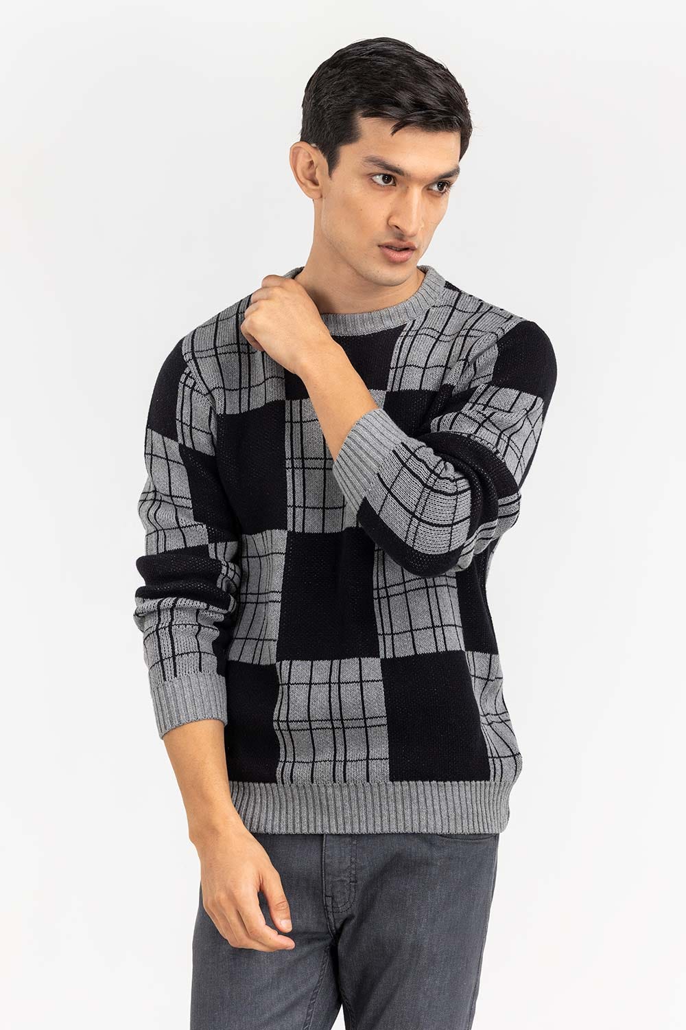 Multi Color Checkered Crew Neck Sweater SWT-FFSCN22-215
