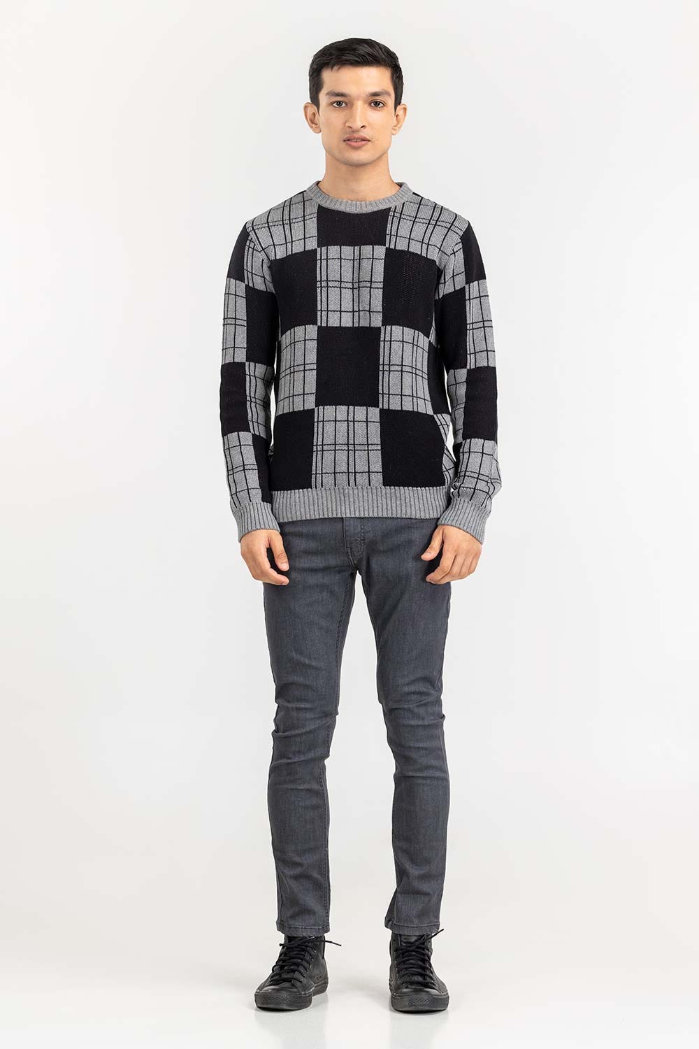 Multi Color Checkered Crew Neck Sweater SWT-FFSCN22-215