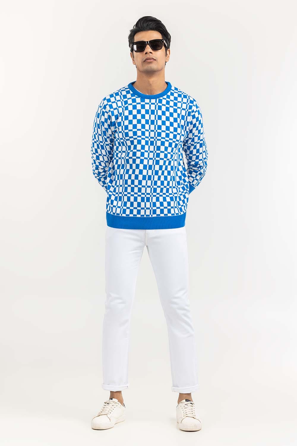 Multi Color Checkered Crew Neck Sweater SWT-FFSTN22-128