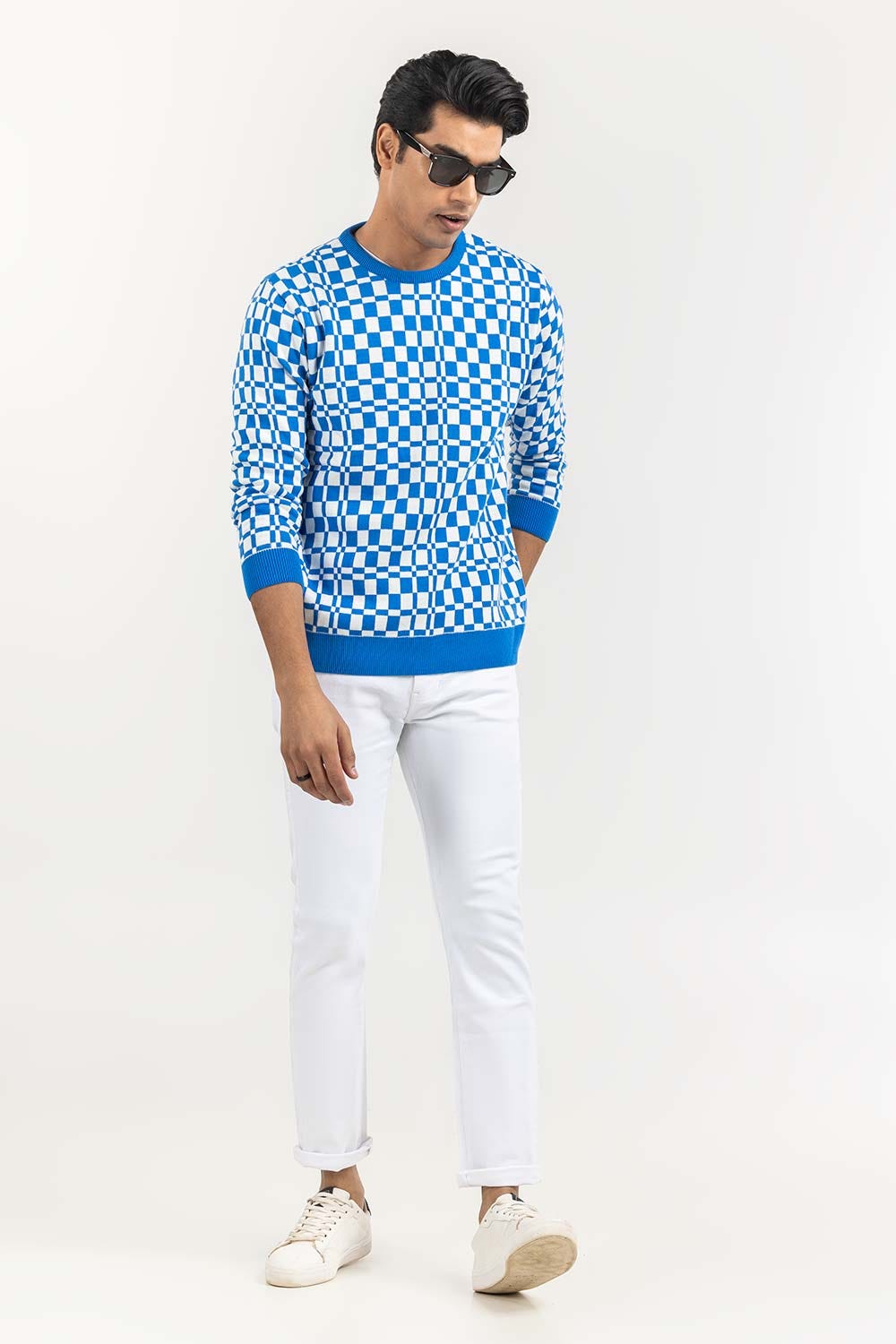 Multi Color Checkered Crew Neck Sweater SWT-FFSTN22-128