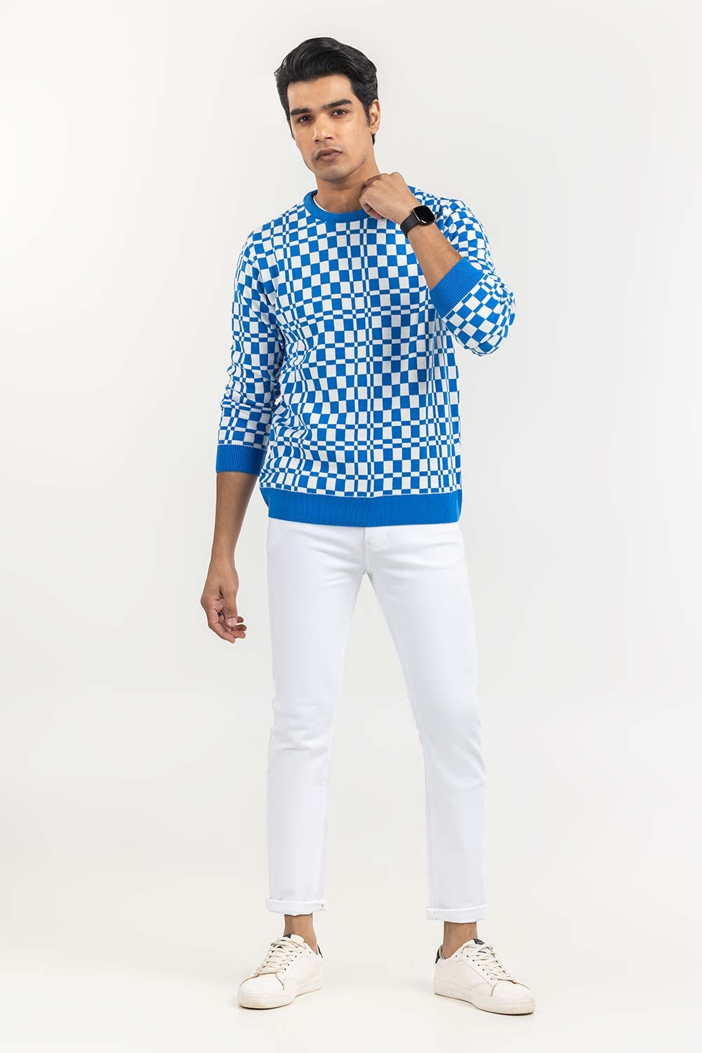 Multi Color Checkered Crew Neck Sweater SWT-FFSTN22-128