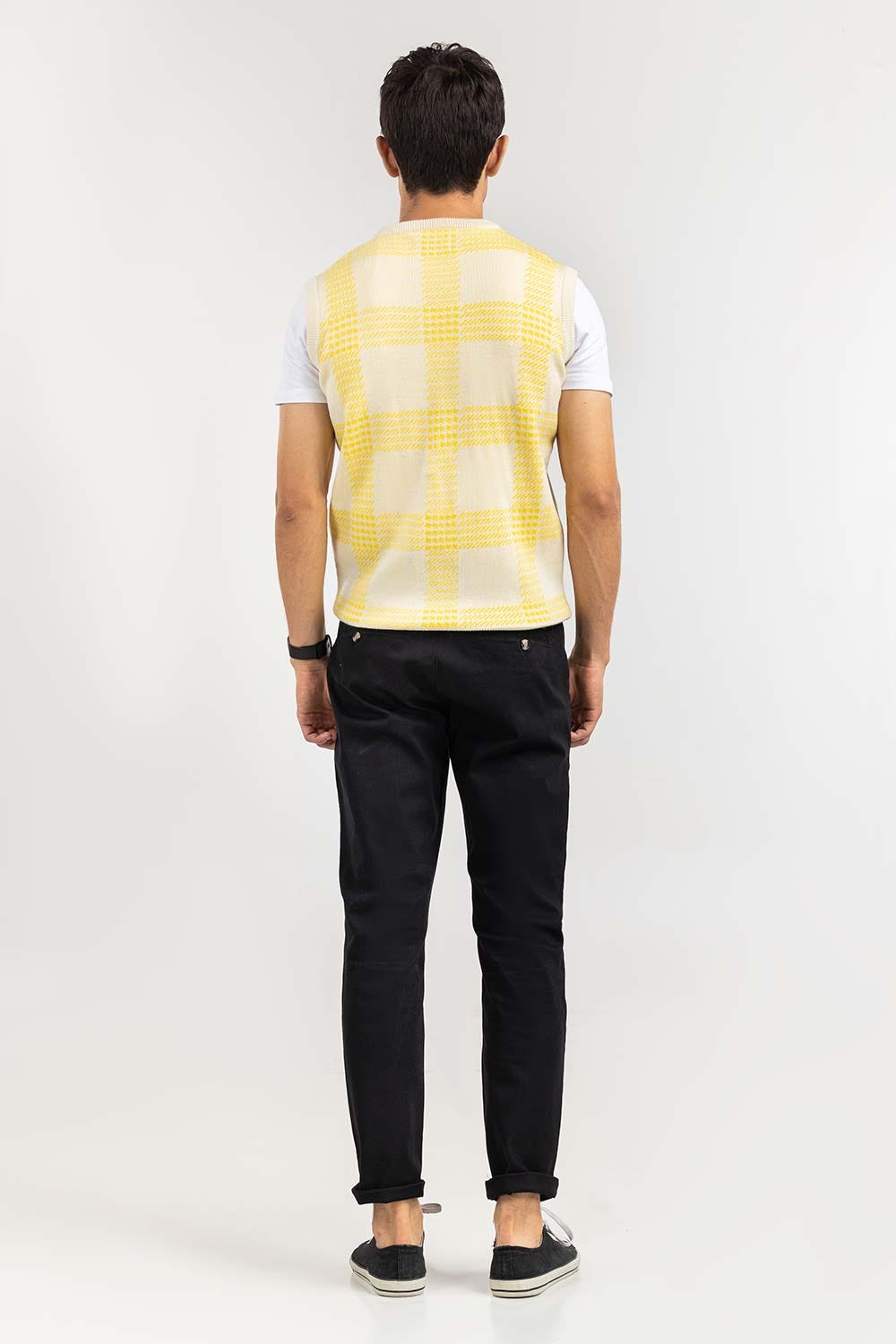 Multi Color Checkered V Neck Sleeveless Sweater SWT-FSLVN22-143-2