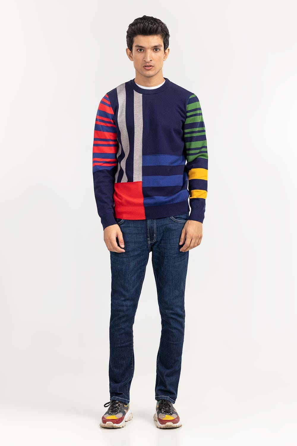 Multi Color Color Block Crew Neck Sweater SWT-FFSCN22-267