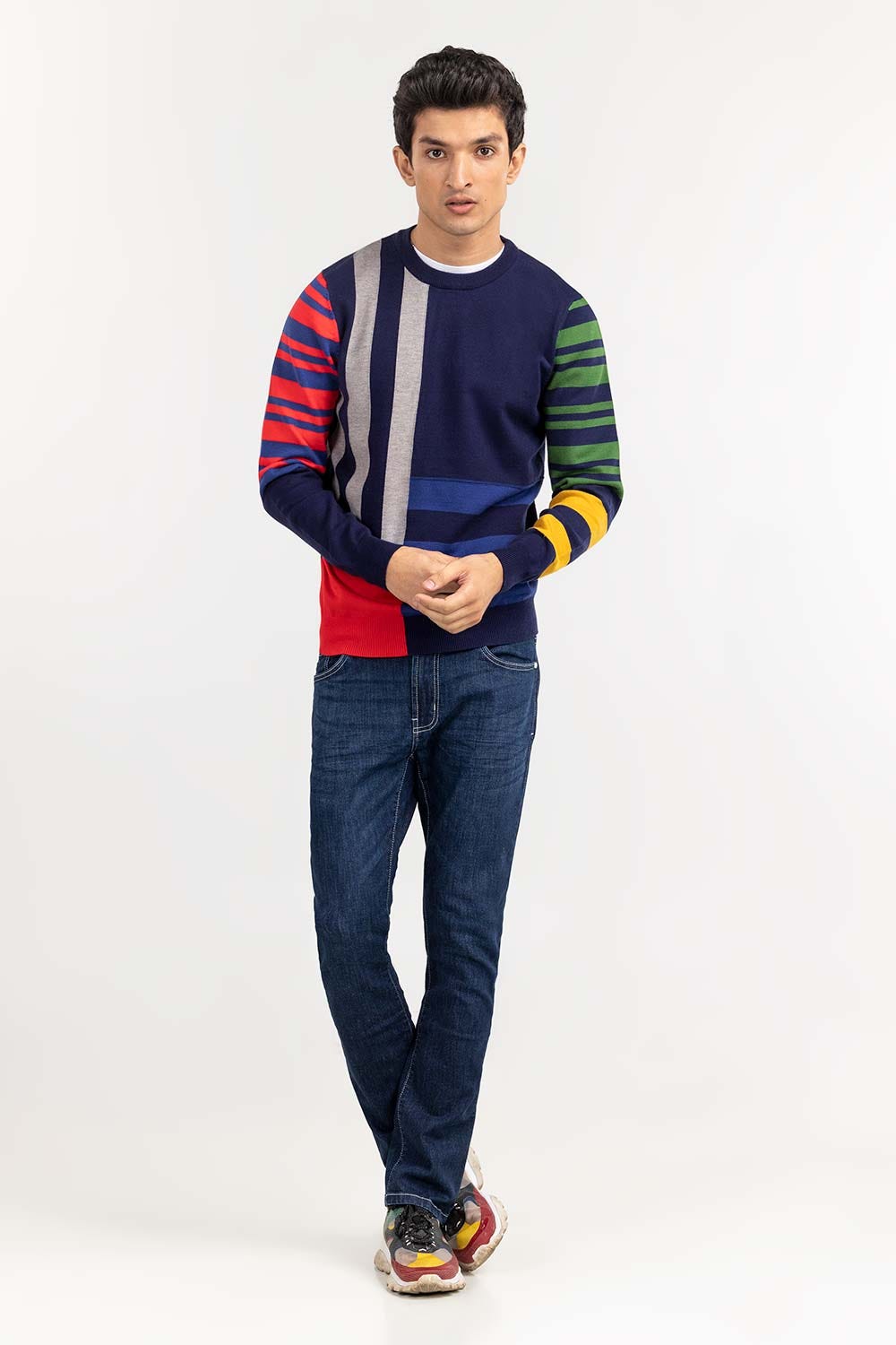 Multi Color Color Block Crew Neck Sweater SWT-FFSCN22-267