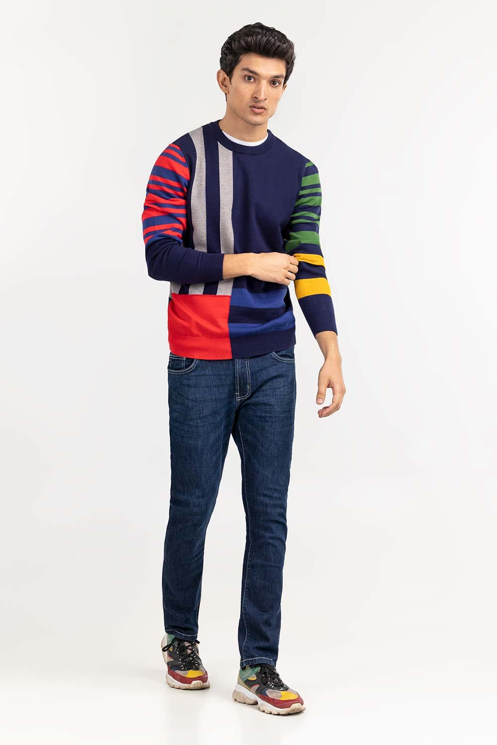 Multi Color Color Block Crew Neck Sweater SWT-FFSCN22-267