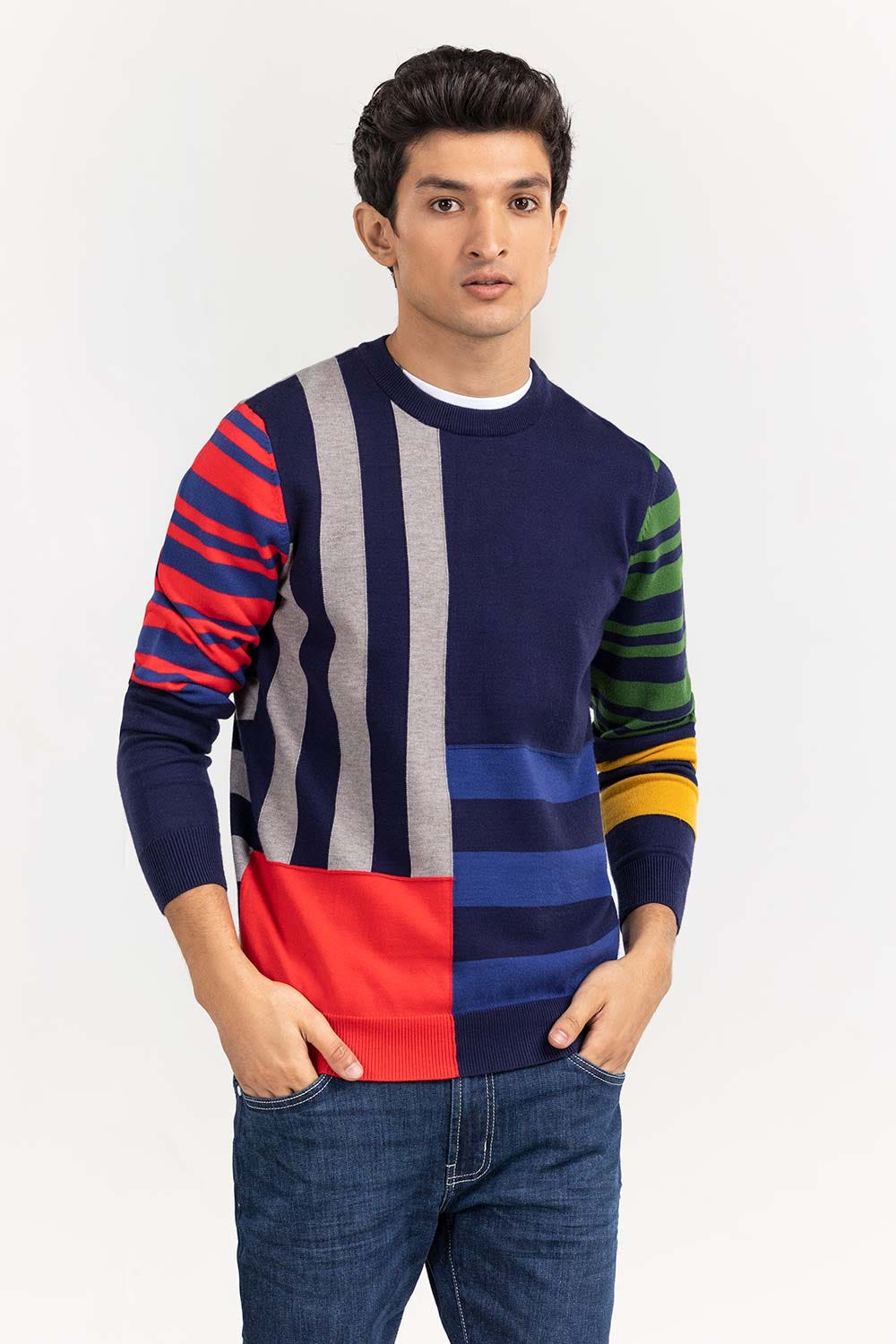 Multi Color Color Block Crew Neck Sweater SWT-FFSCN22-267