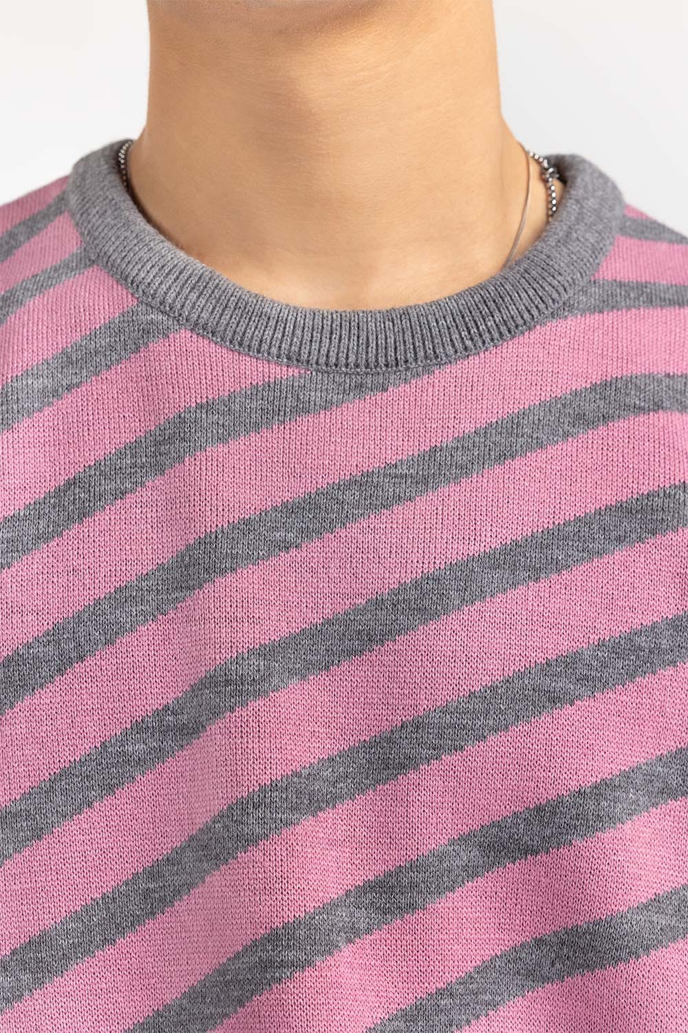 Multi Color Crew Neck Sweater Diagonal Striped SWT-FFSCN22-110-1