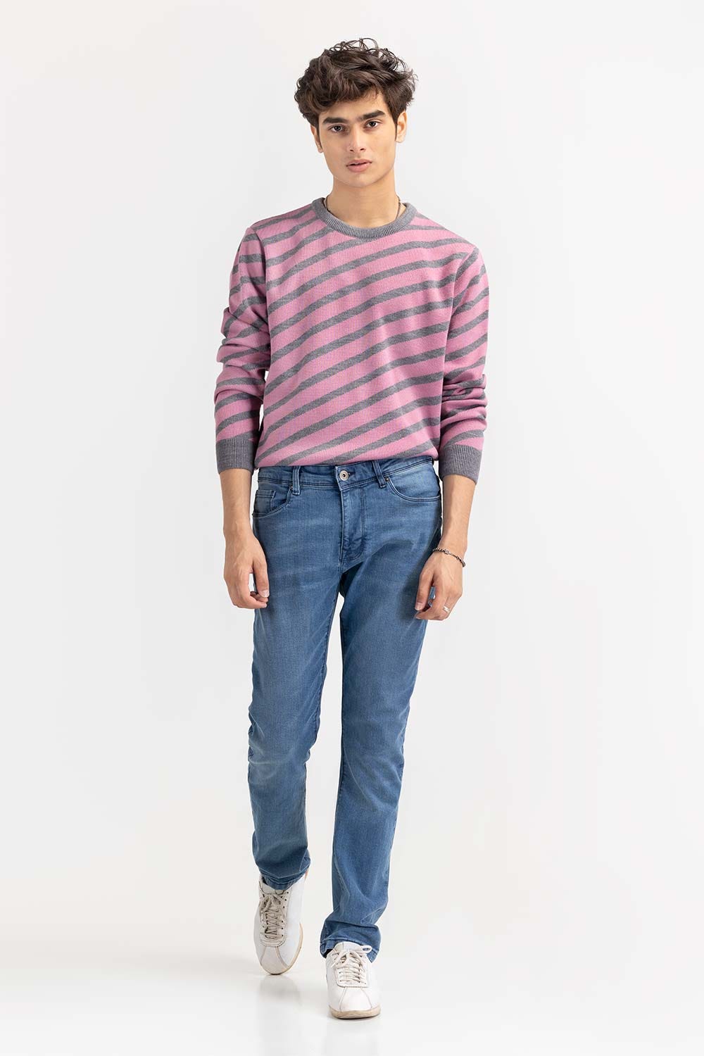 Multi Color Crew Neck Sweater Diagonal Striped SWT-FFSCN22-110-1