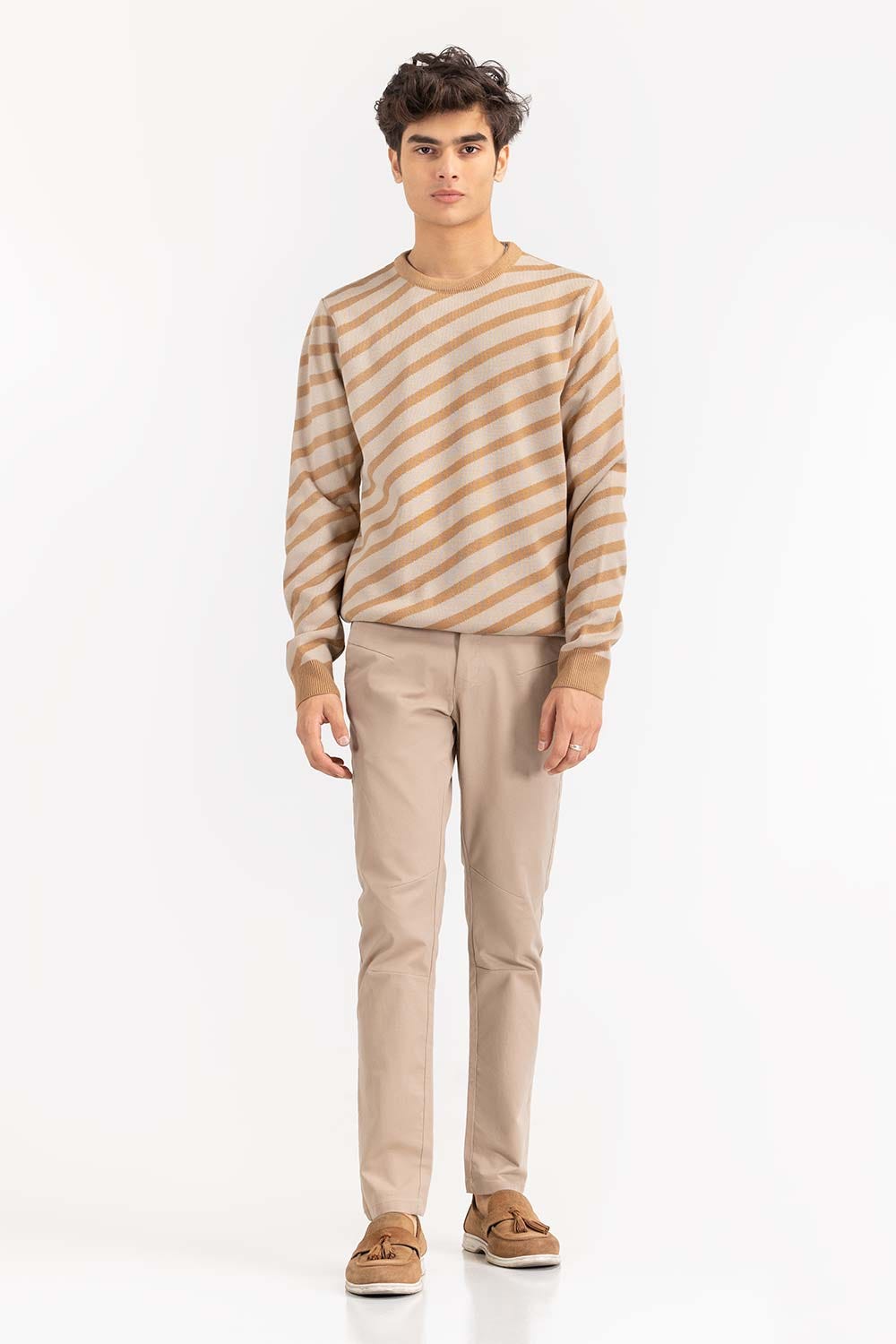 Multi Color Crew Neck Sweater Diagonal Striped SWT-FFSCN22-110-2
