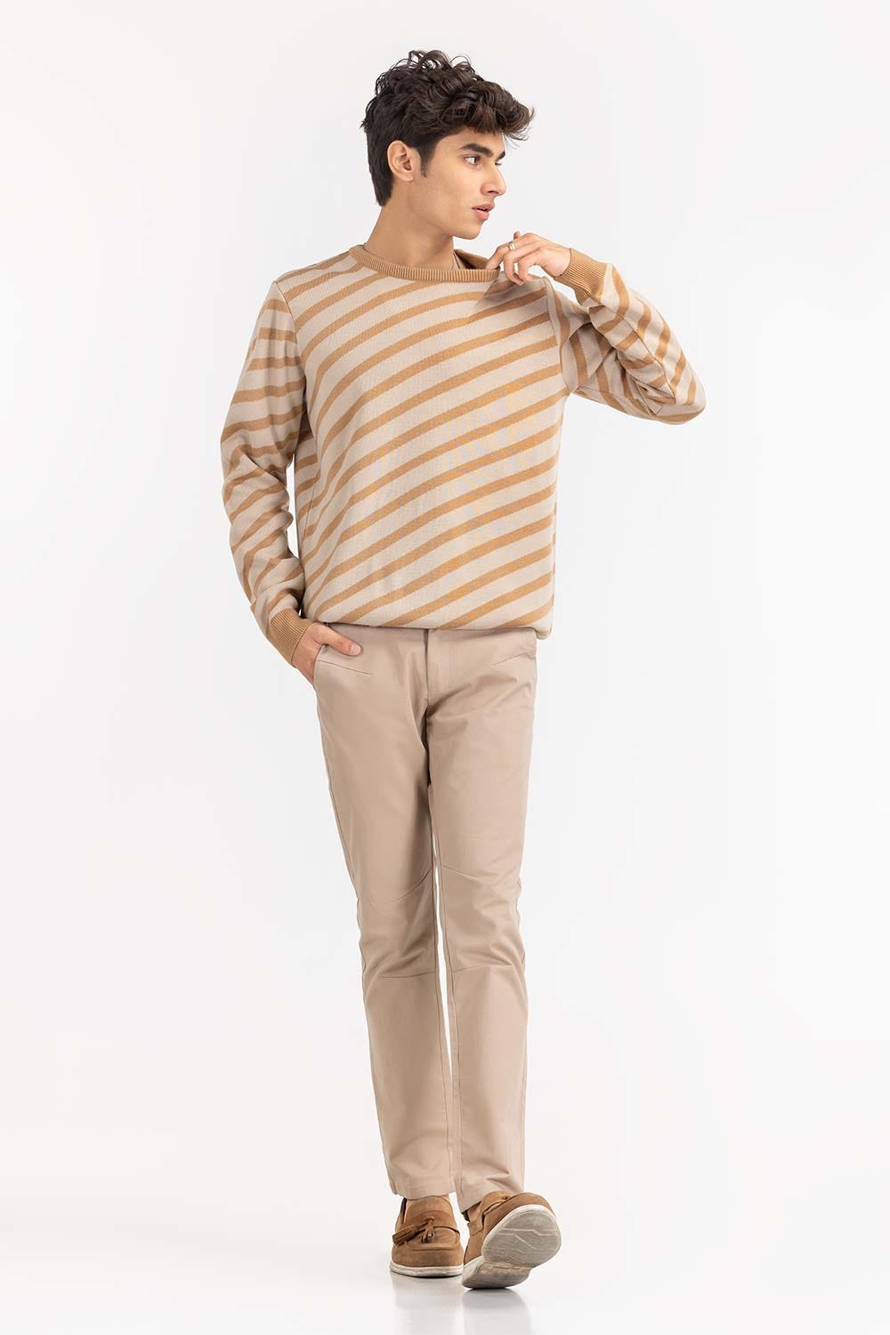 Multi Color Crew Neck Sweater Diagonal Striped SWT-FFSCN22-110-2