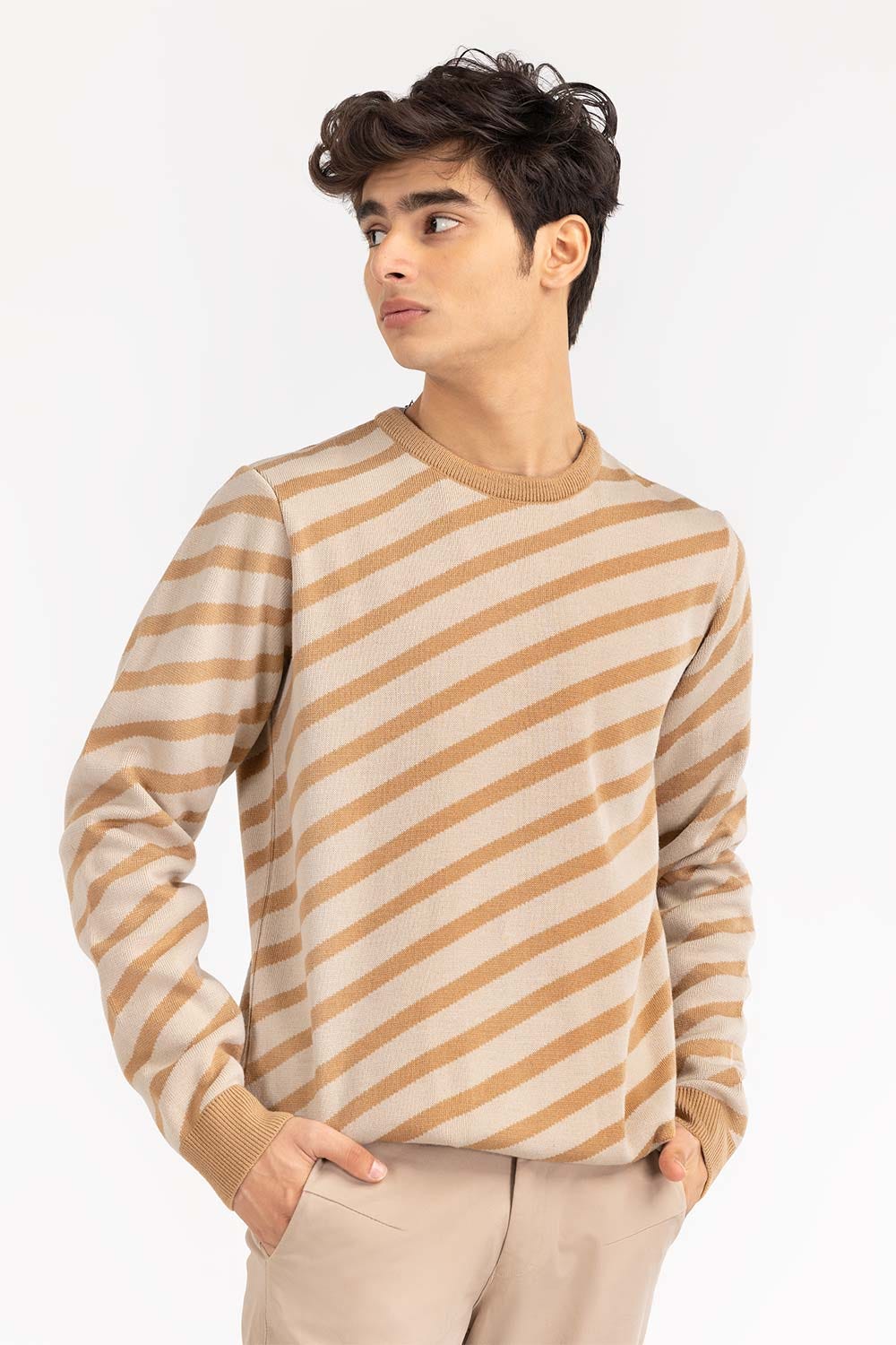 Multi Color Crew Neck Sweater Diagonal Striped SWT-FFSCN22-110-2