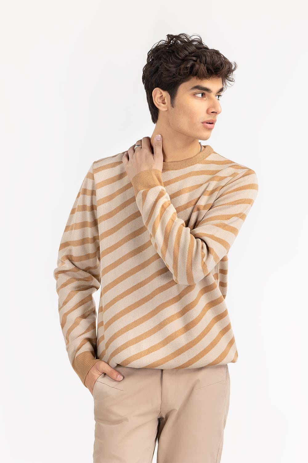 Multi Color Crew Neck Sweater Diagonal Striped SWT-FFSCN22-110-2