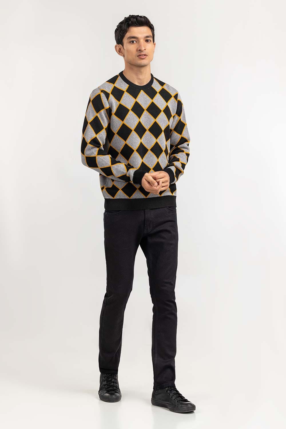 Multi Color Diamond Crew Neck Sweater SWT-FFSCN22-131