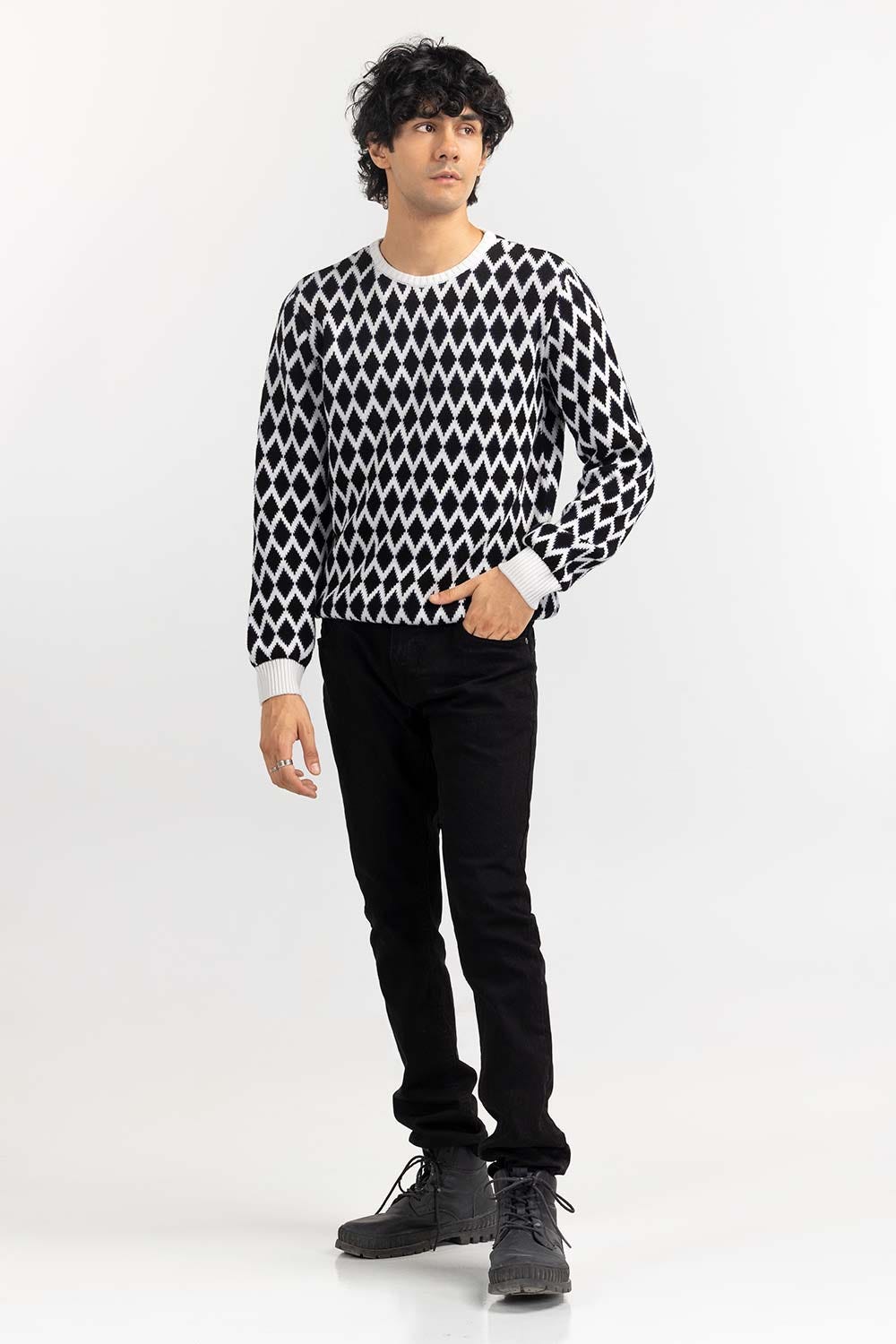 Multi Color Diamond Crew Neck Sweater SWT-FFSCN22-166
