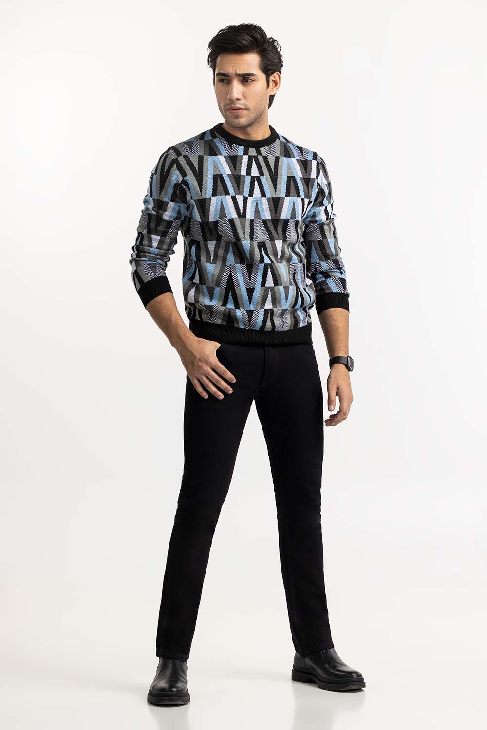 Multi Color Geomatric Pattern Sweater SWT-FFSHN22-156