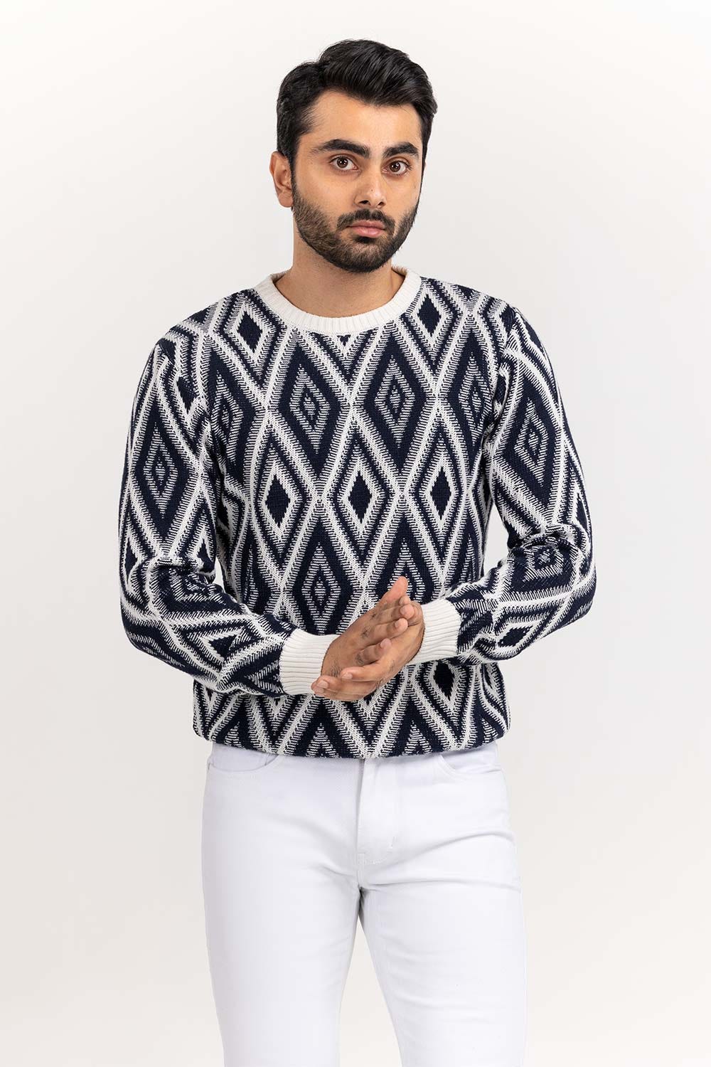 Multi Color Jacquard Crew Neck Sweater SWT-FFSCN22-179