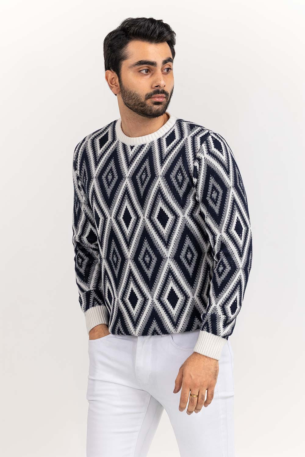Multi Color Jacquard Crew Neck Sweater SWT-FFSCN22-179