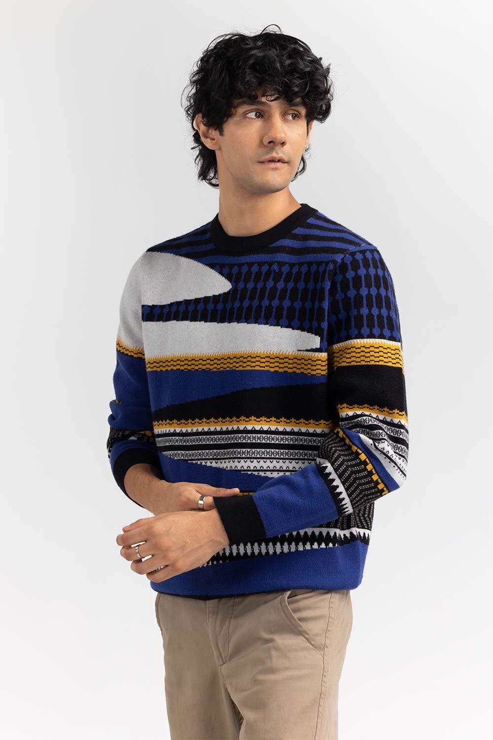 Multi Color Jacquard Crew Neck Sweater SWT-FFSCN22-266