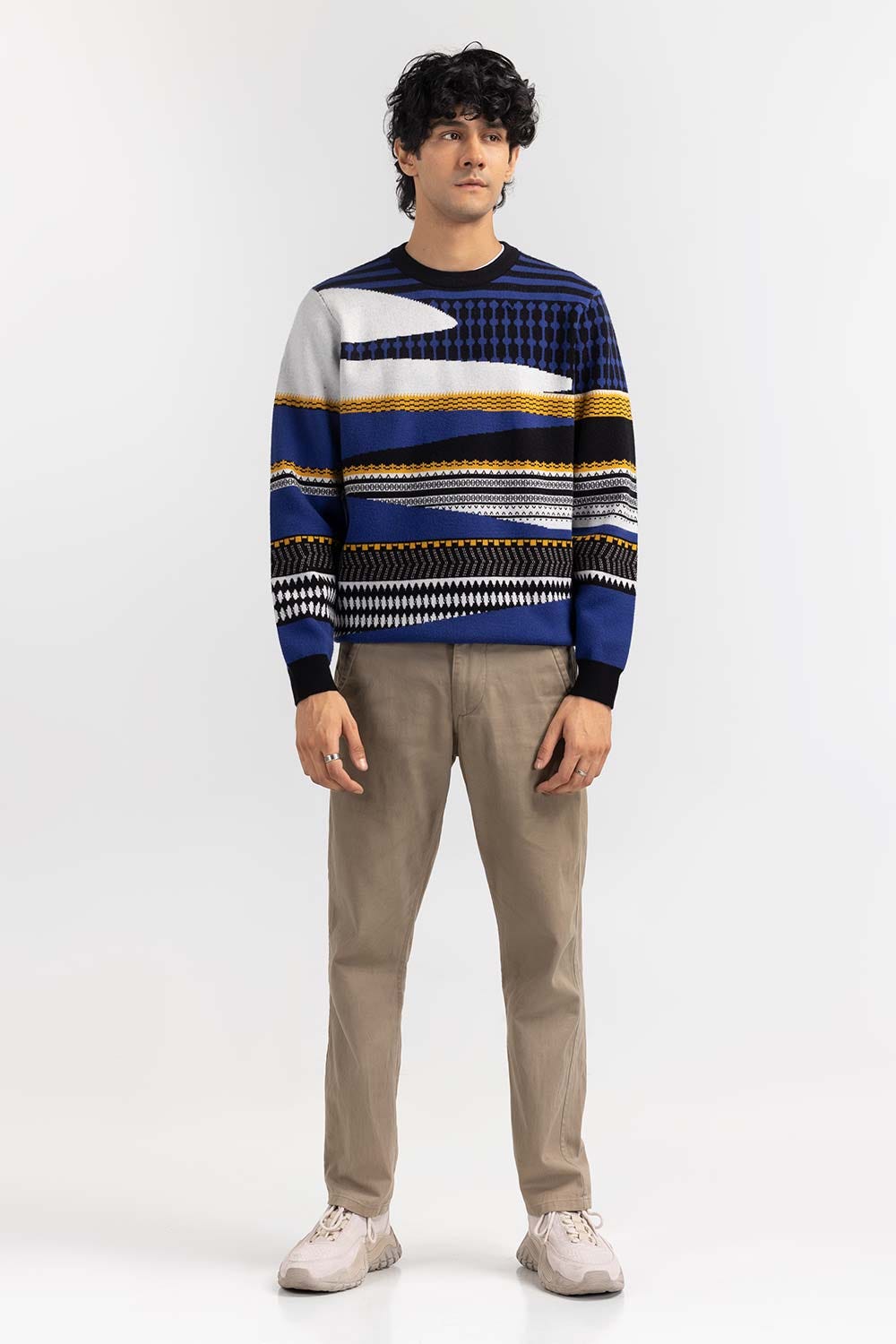Multi Color Jacquard Crew Neck Sweater SWT-FFSCN22-266