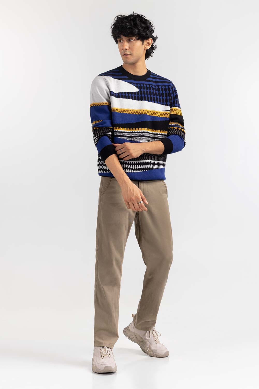 Multi Color Jacquard Crew Neck Sweater SWT-FFSCN22-266