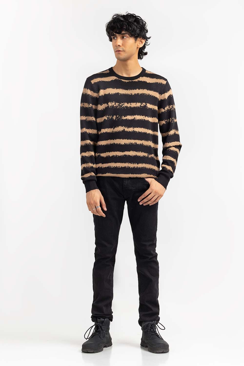 Multi Color Missed Print Striped Crew Neck Sweater SWT-FFSCN22-228