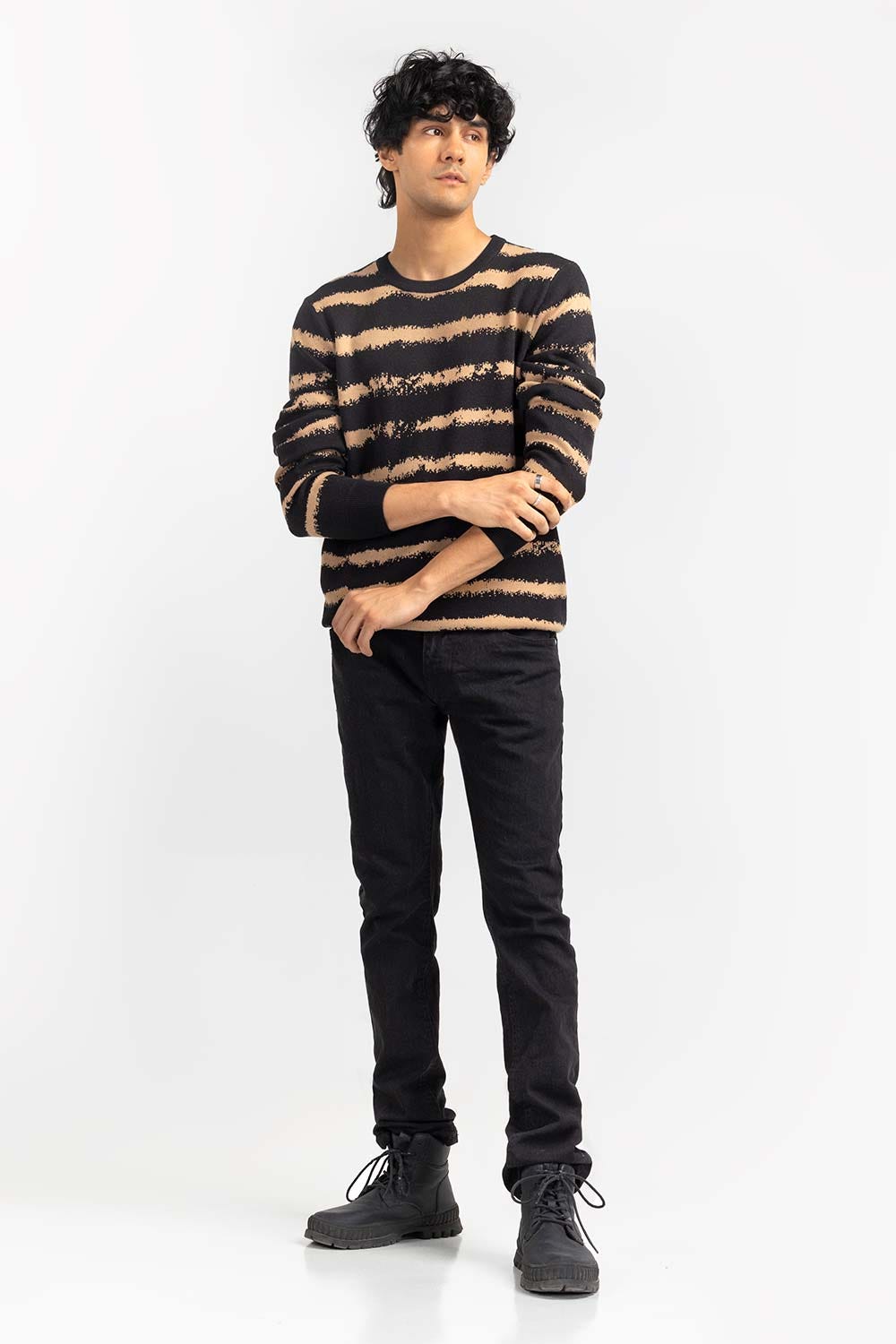 Multi Color Missed Print Striped Crew Neck Sweater SWT-FFSCN22-228