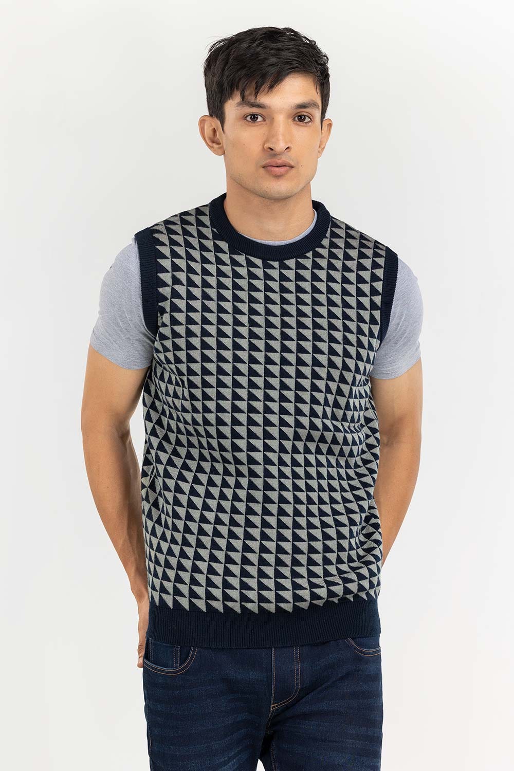 Multi Color Pattern Crew Neck Sleeveless Sweater SWT-FSLCN22-138