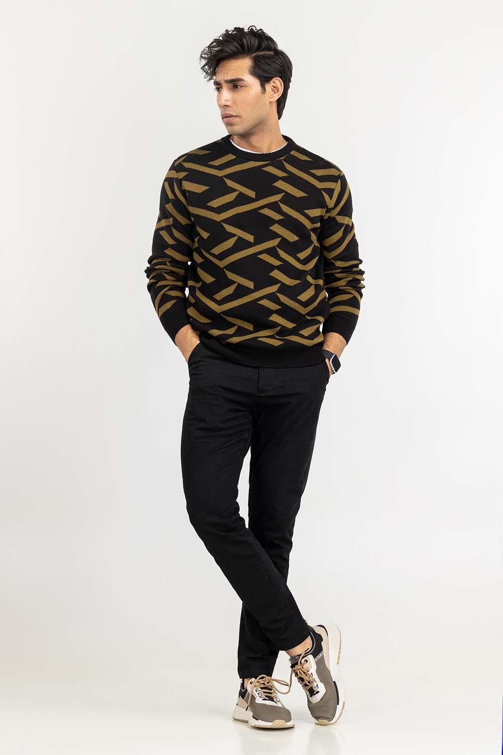 Multi Color Pattern Crew Neck Sweater SWT-FFSCN22-213