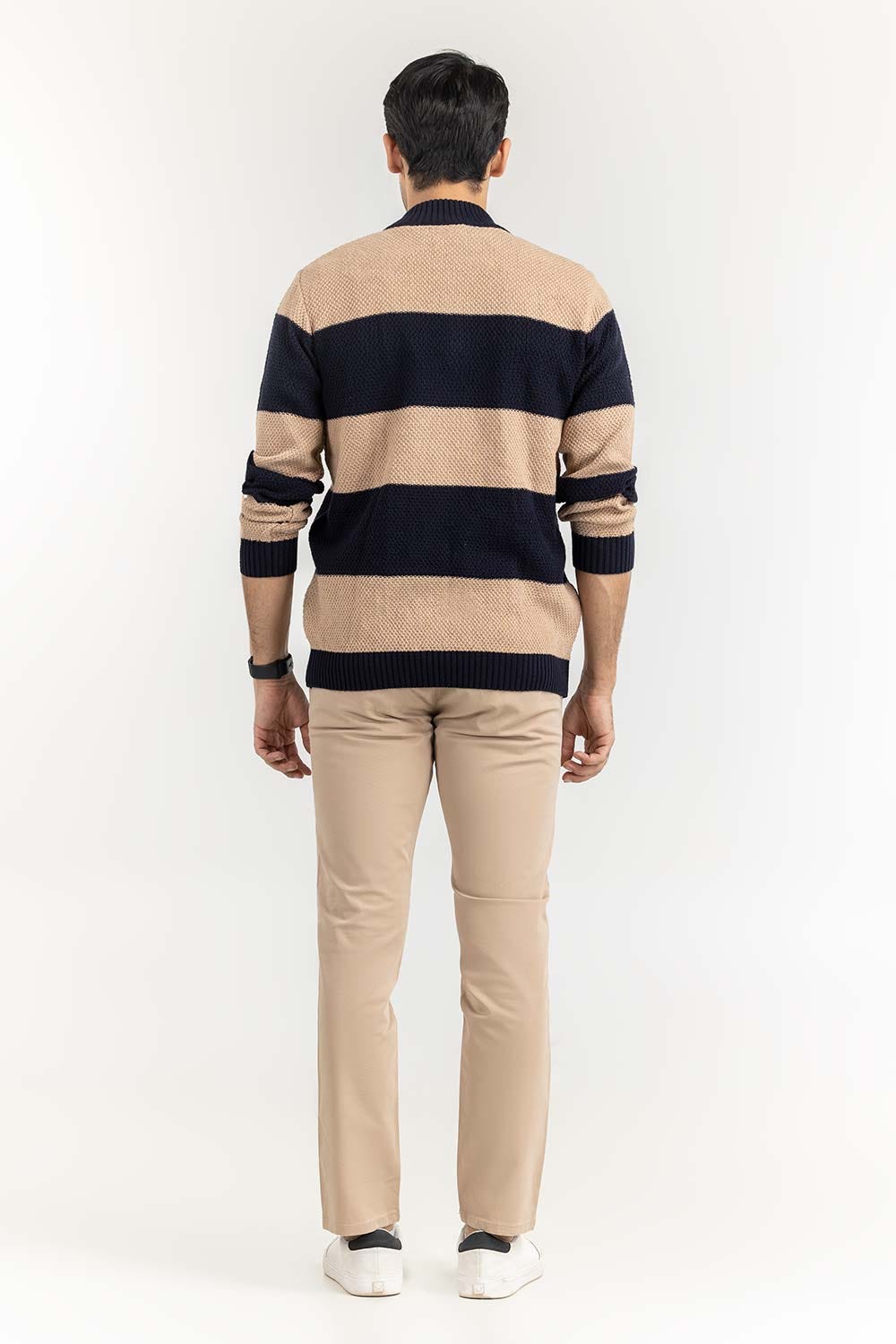 Multi Color Striped Cabling Half Zip Sweater SWT-FFSMNZ22-187