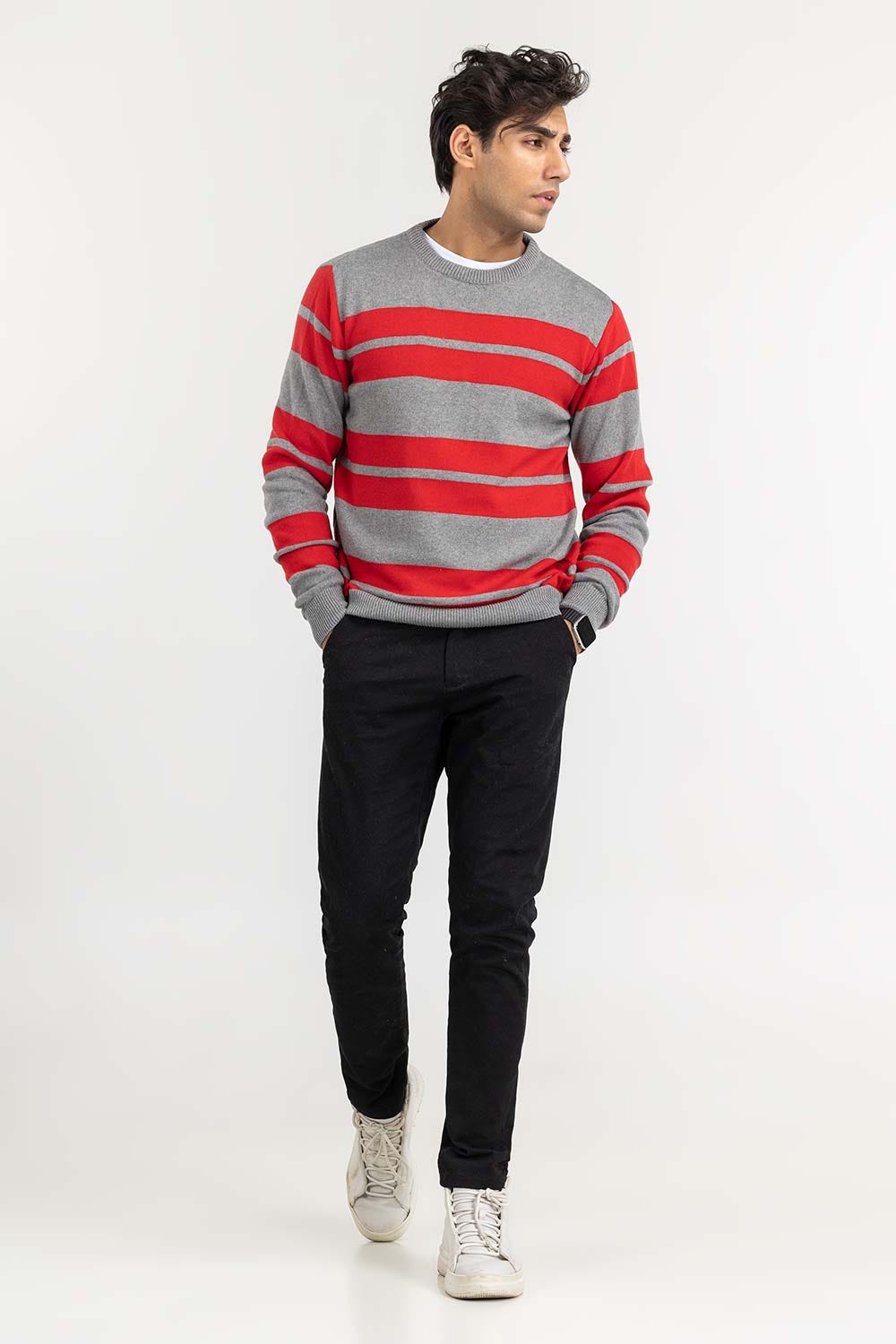 Multi Color Striped Crew Neck Sweater SWT-FFSCN22-214