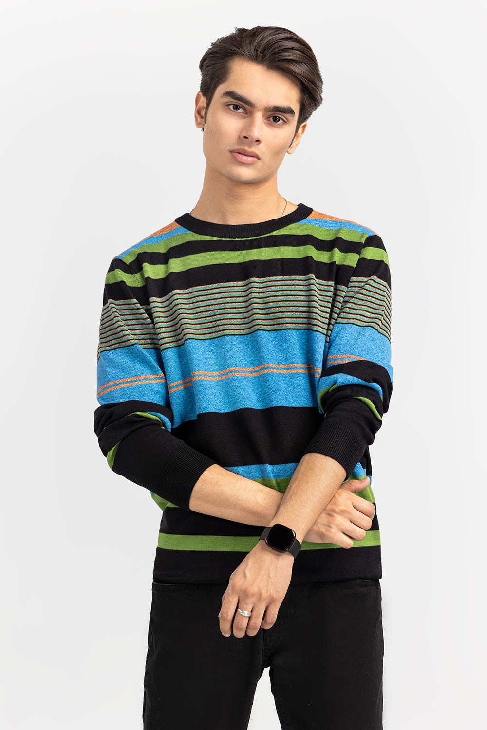 Multi Color Striped Crew Neck Sweater SWT-FFSCN22-242