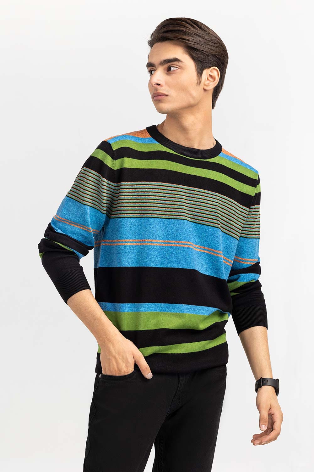 Multi Color Striped Crew Neck Sweater SWT-FFSCN22-242