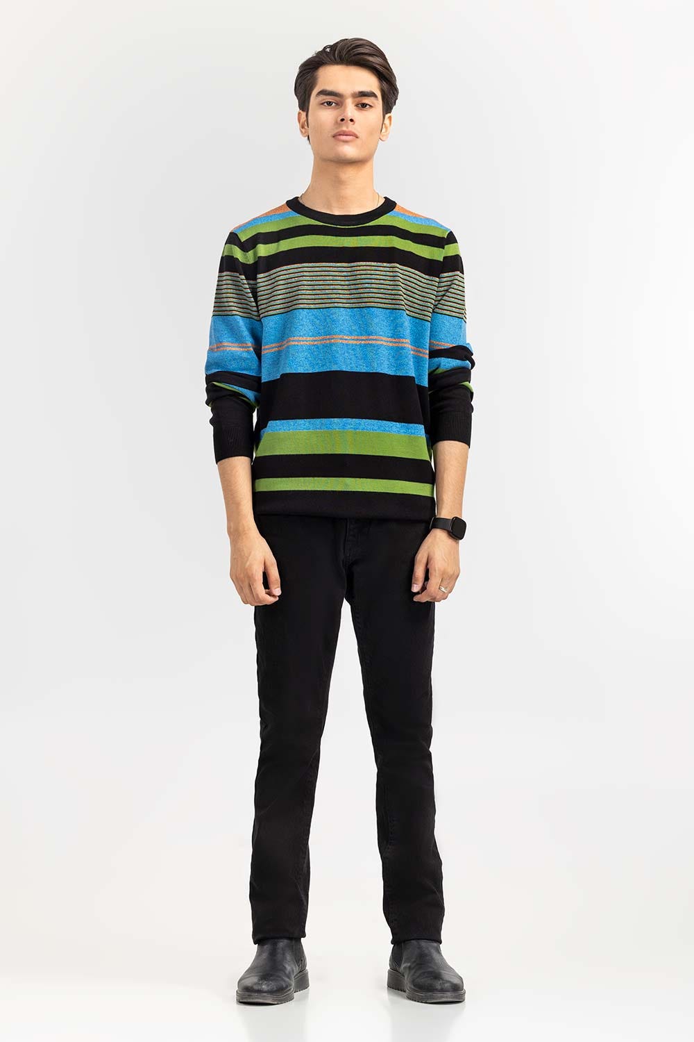 Multi Color Striped Crew Neck Sweater SWT-FFSCN22-242