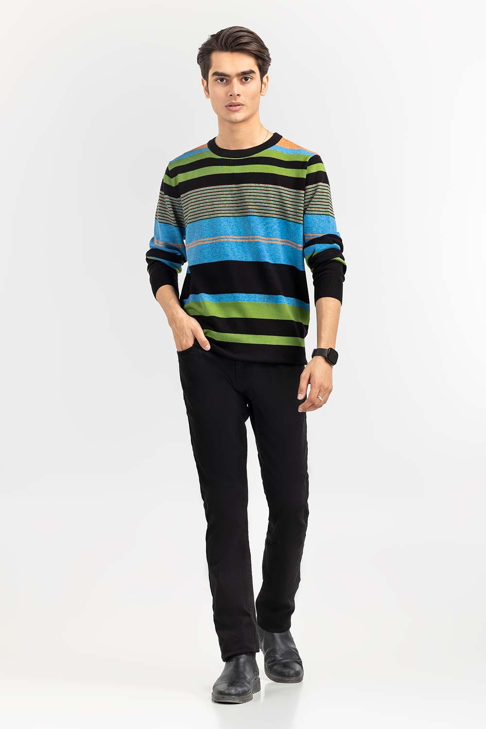 Multi Color Striped Crew Neck Sweater SWT-FFSCN22-242