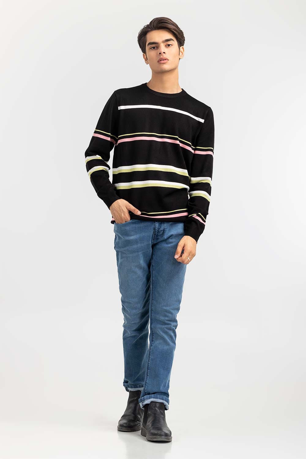 Multi Color Striped Crew Neck Sweater SWT-FFSCN22-252