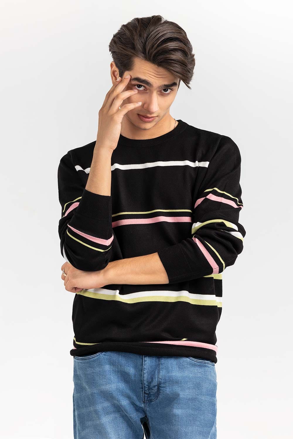 Multi Color Striped Crew Neck Sweater SWT-FFSCN22-252