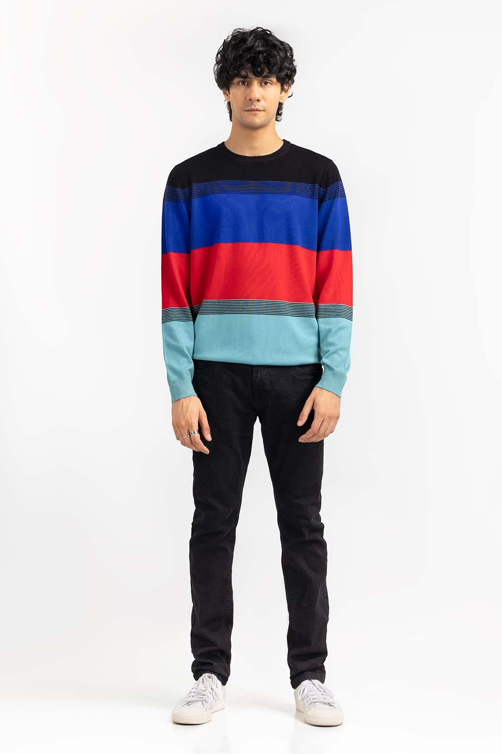 Multi Color Striped Crew Neck Sweater SWT-FFSCN22-254