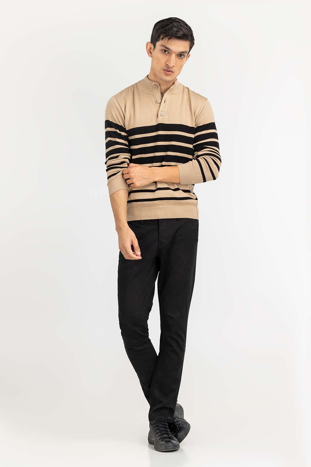 Multi Color Striped Henley Sweater SWT-FFSHL22-170