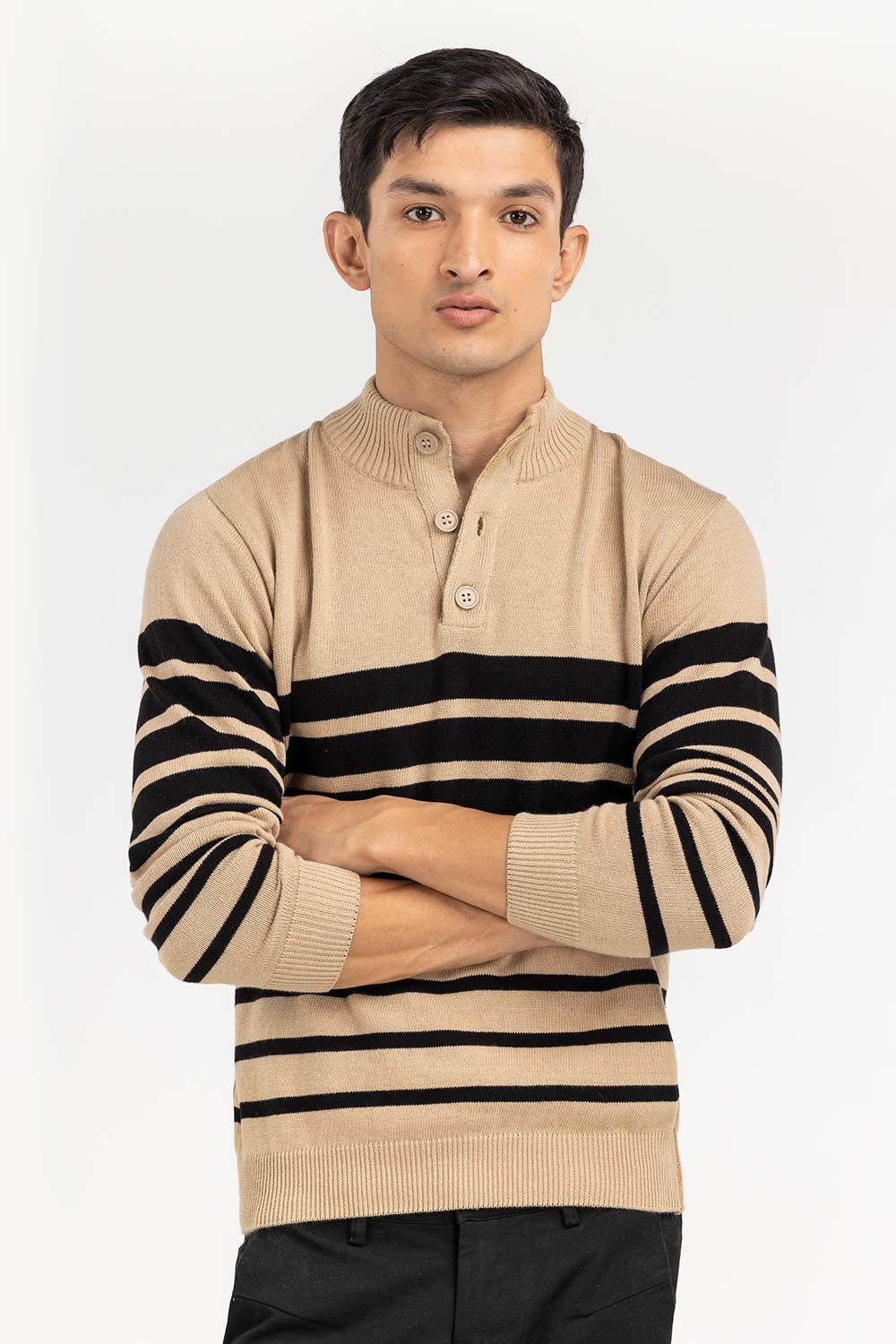 Multi Color Striped Henley Sweater SWT-FFSHL22-170