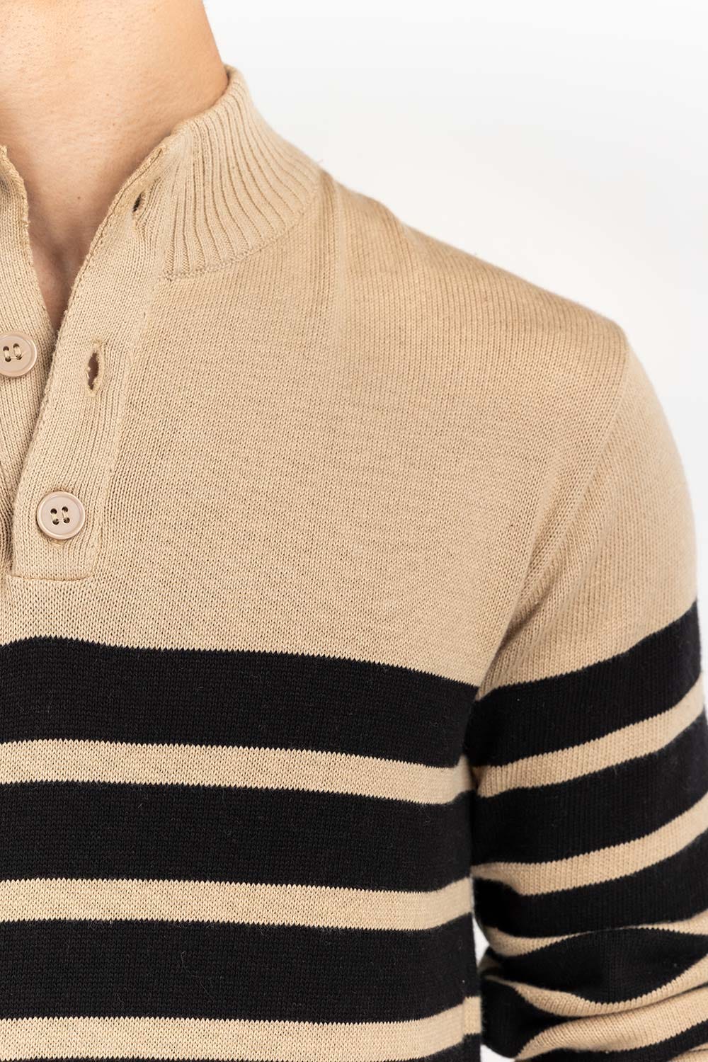 Multi Color Striped Henley Sweater SWT-FFSHL22-170