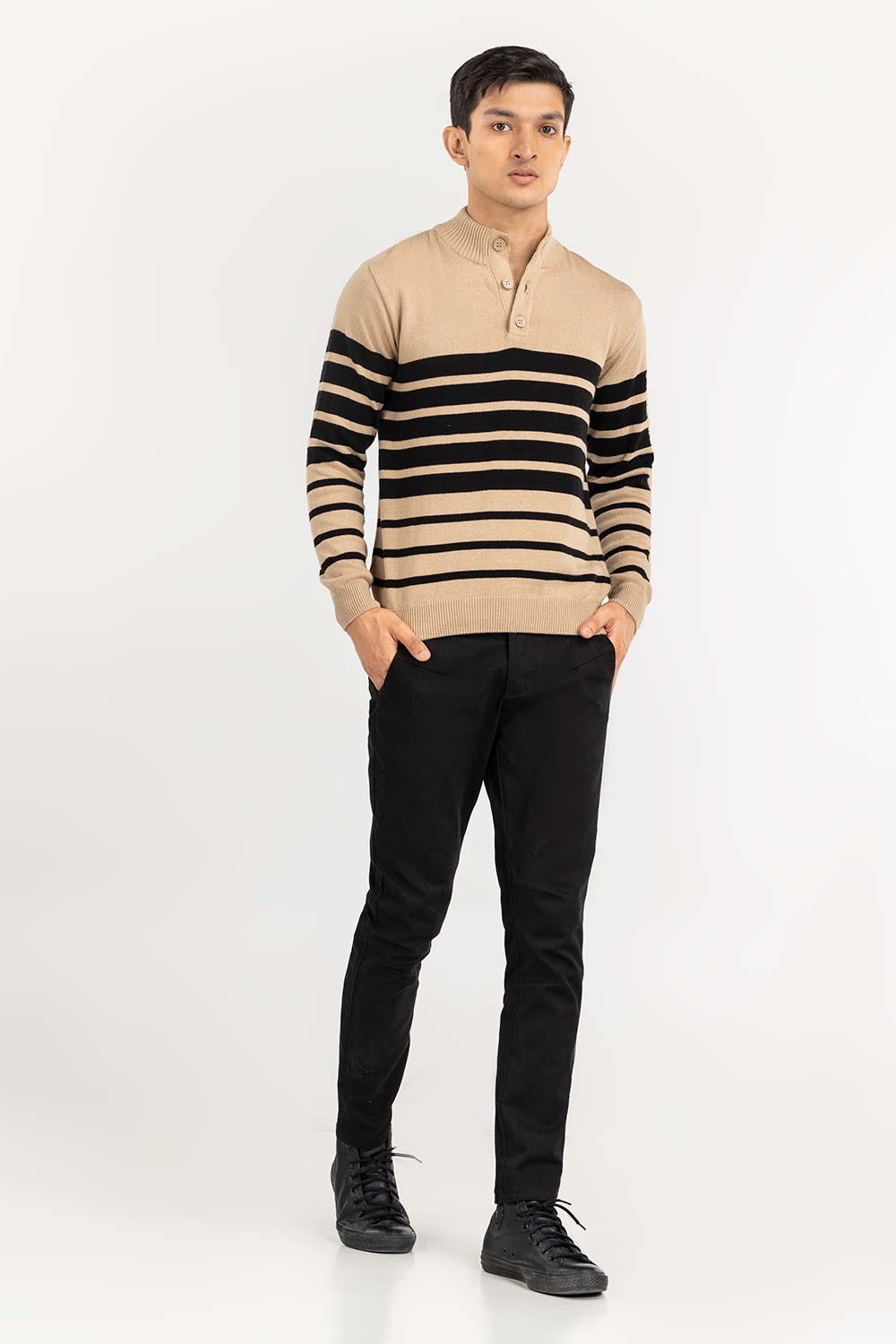 Multi Color Striped Henley Sweater SWT-FFSHL22-170
