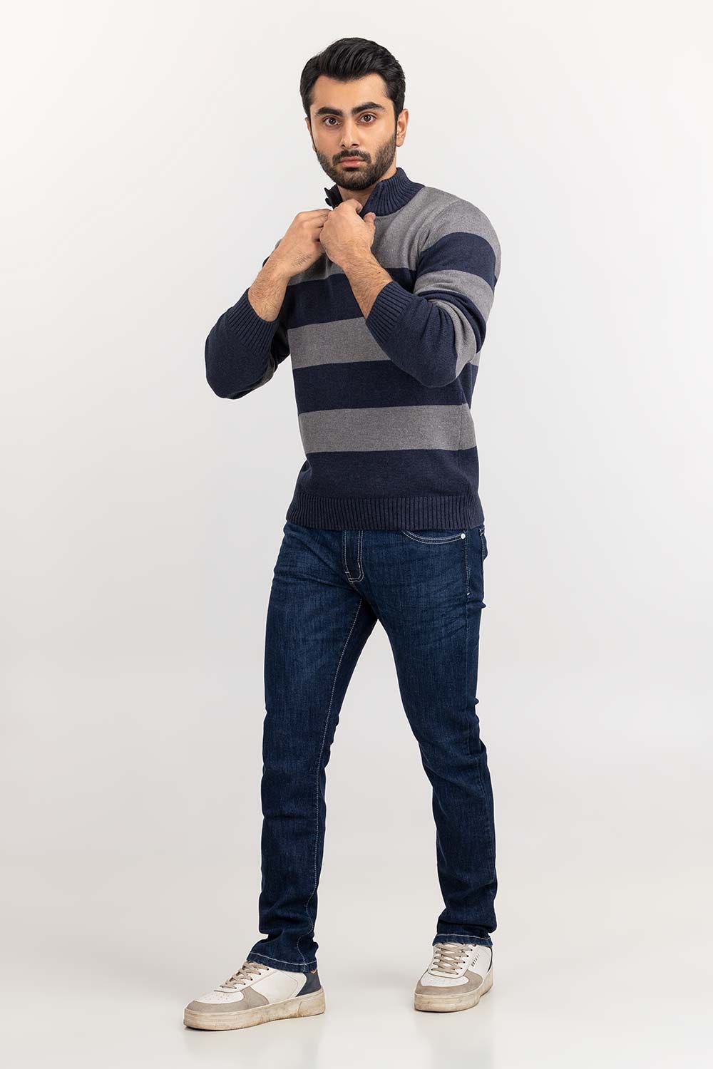 Multi Color Striped Henley Sweater SWT-FFSHL22-196