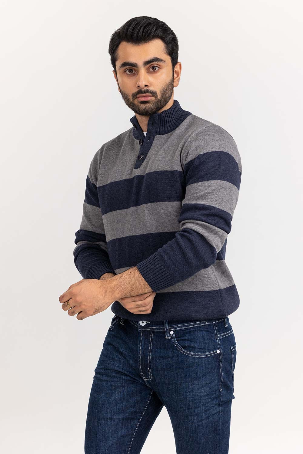 Multi Color Striped Henley Sweater SWT-FFSHL22-196