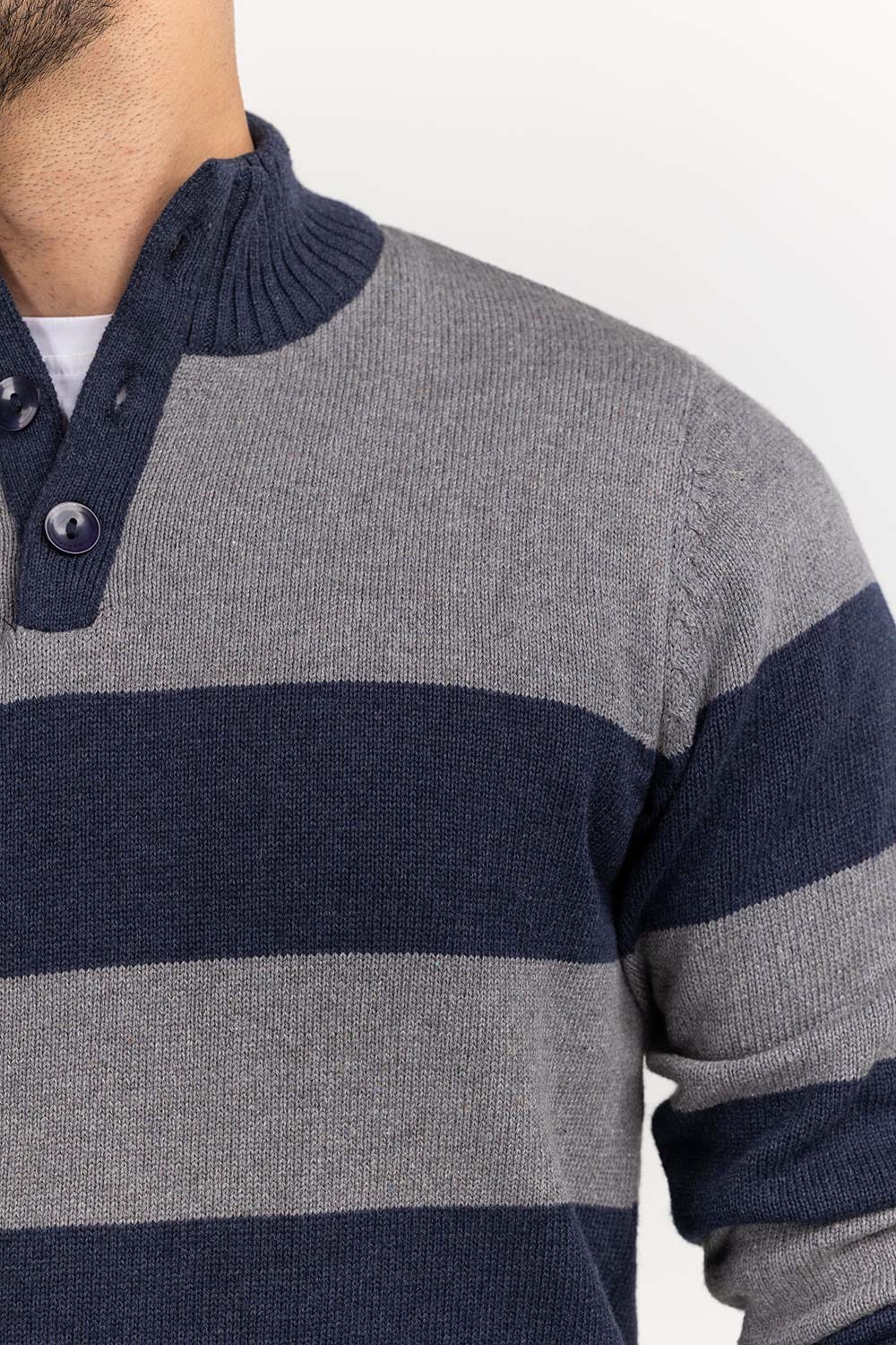 Multi Color Striped Henley Sweater SWT-FFSHL22-196