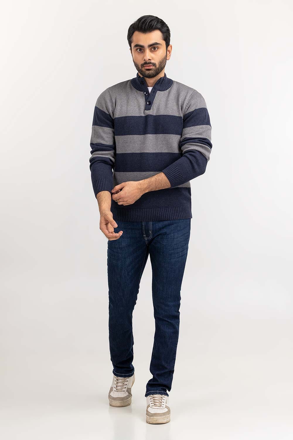 Multi Color Striped Henley Sweater SWT-FFSHL22-196