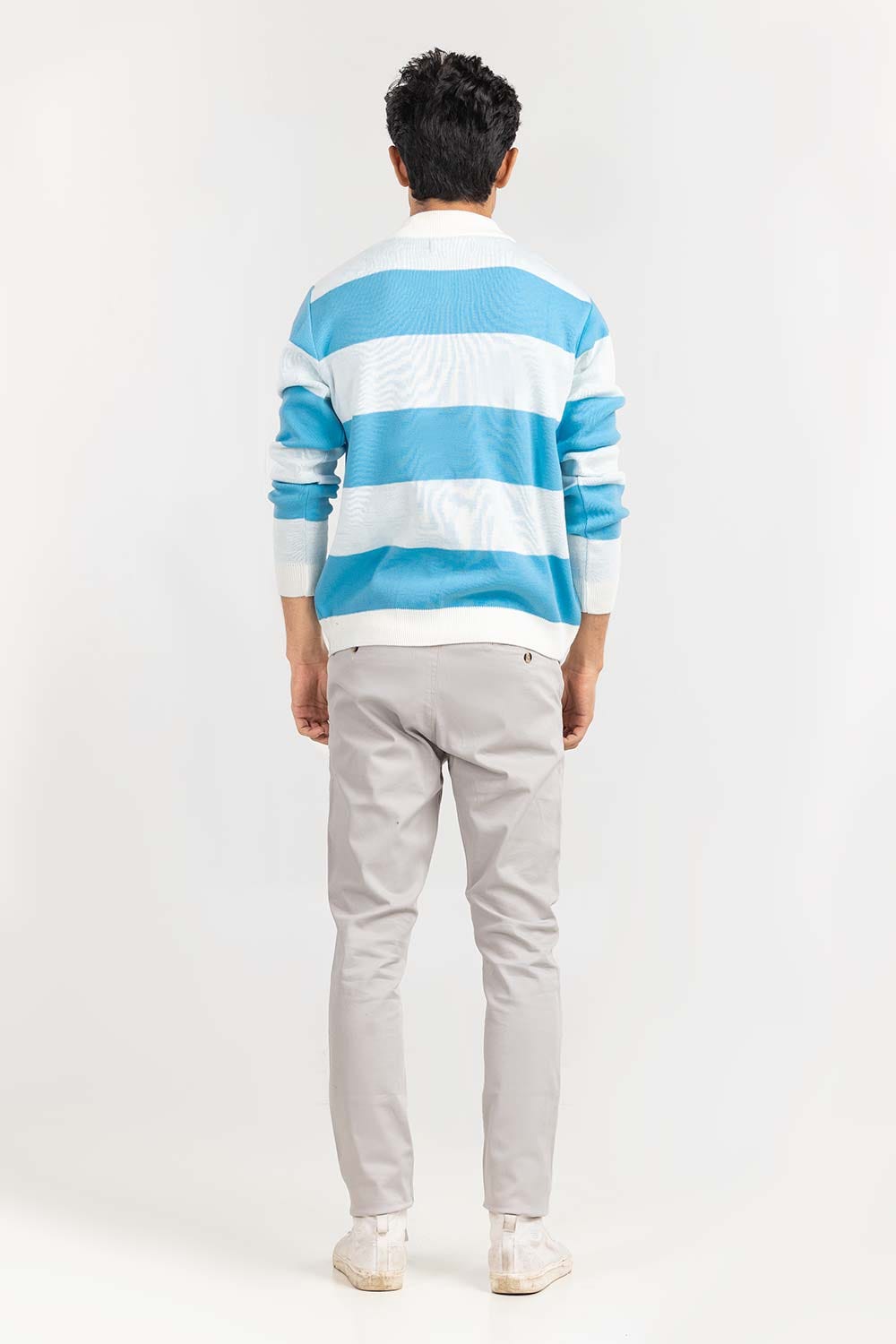 Multi Color Striped Mock Neck Half Zip Sweater SWT-FFSMNZ22-108