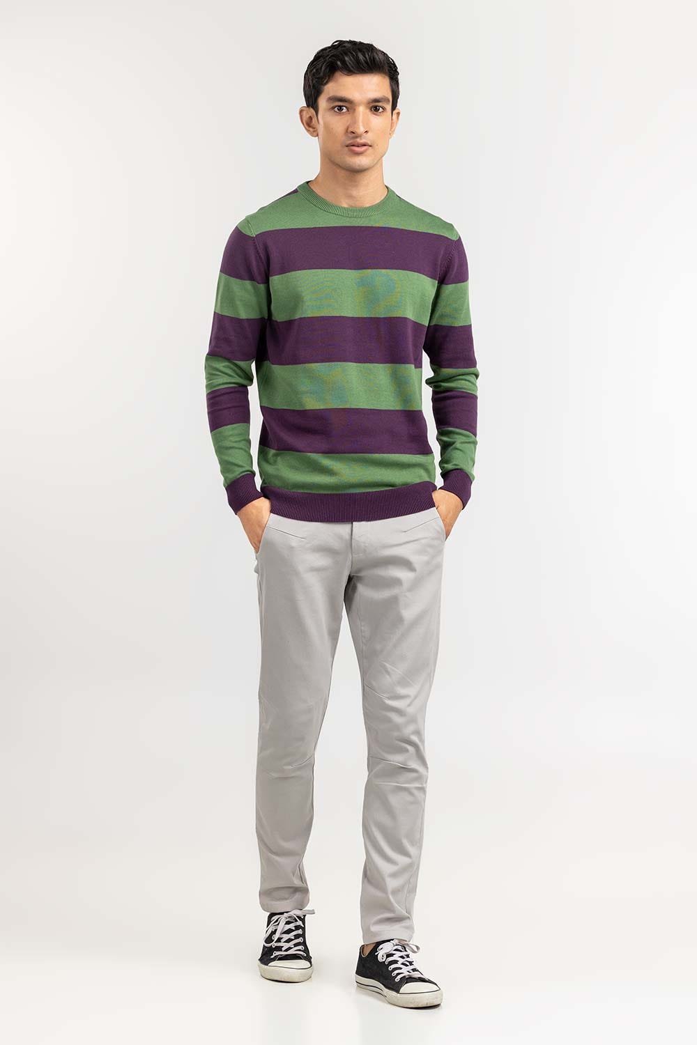 Multi Color Striped V Neck Sweater SWT-FFSVN22-148