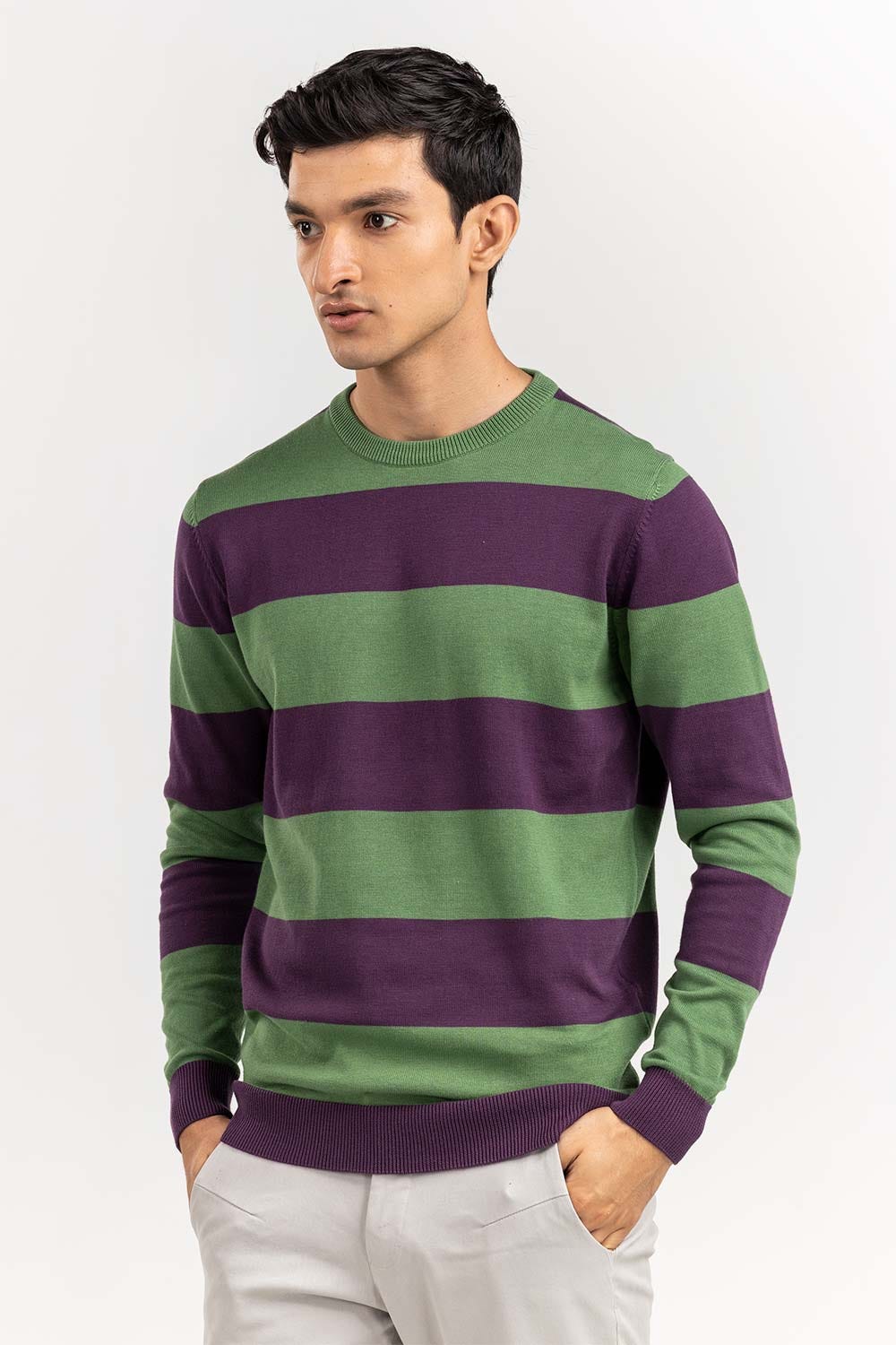 Multi Color Striped V Neck Sweater SWT-FFSVN22-148
