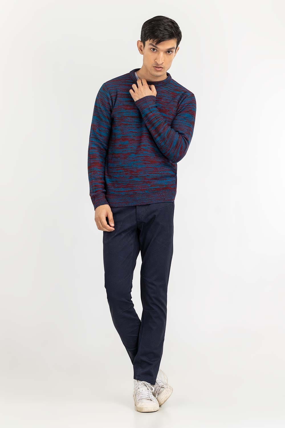 Multi Color Textured Crew Neck Sweater SWT-FFSCN22-160