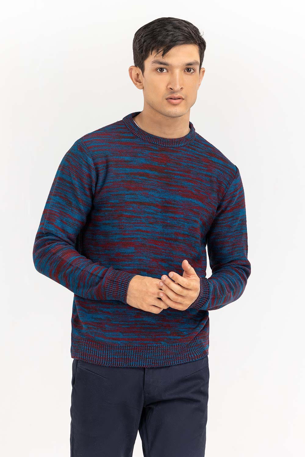 Multi Color Textured Crew Neck Sweater SWT-FFSCN22-160